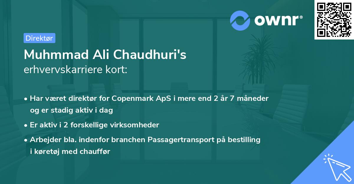 Muhmmad Ali Chaudhuri's erhvervskarriere kort