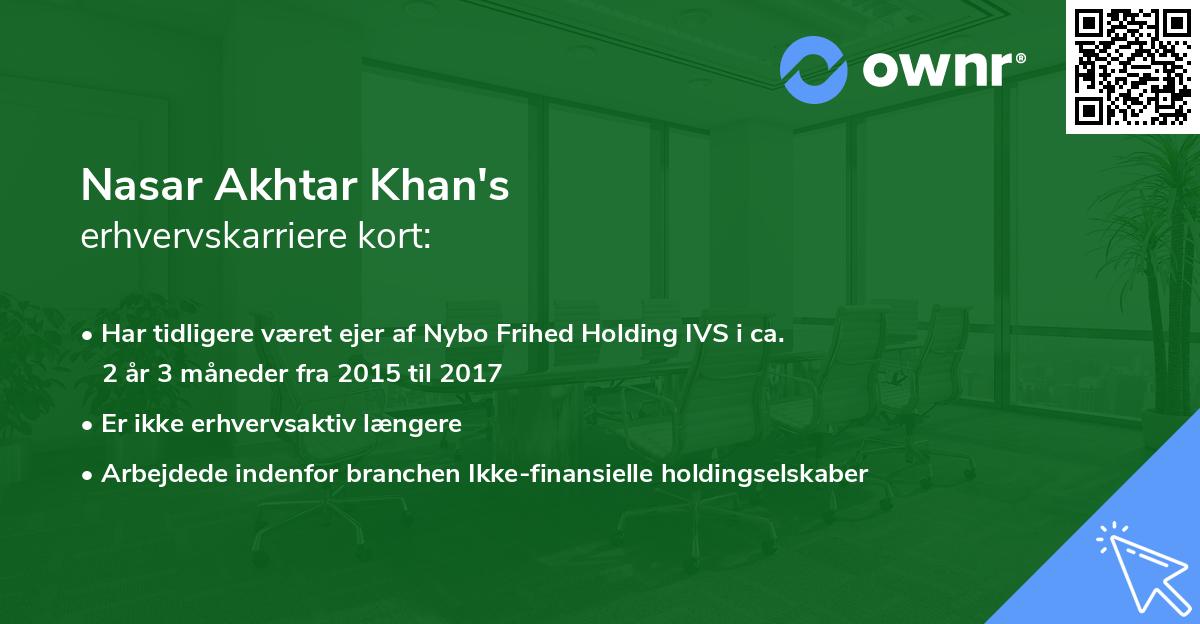 Nasar Akhtar Khan's erhvervskarriere kort