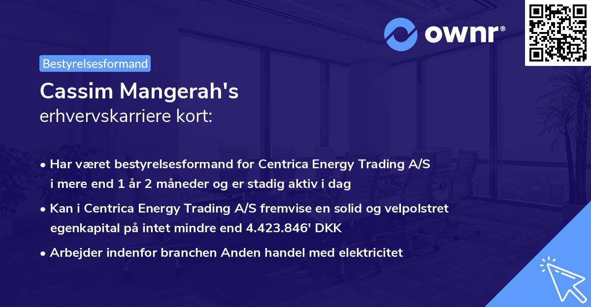 Cassim Mangerah's erhvervskarriere kort