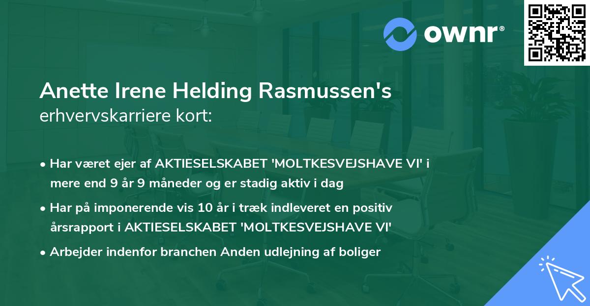 Anette Irene Helding Rasmussen's erhvervskarriere kort