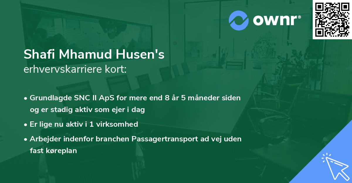 Shafi Mhamud Husen's erhvervskarriere kort