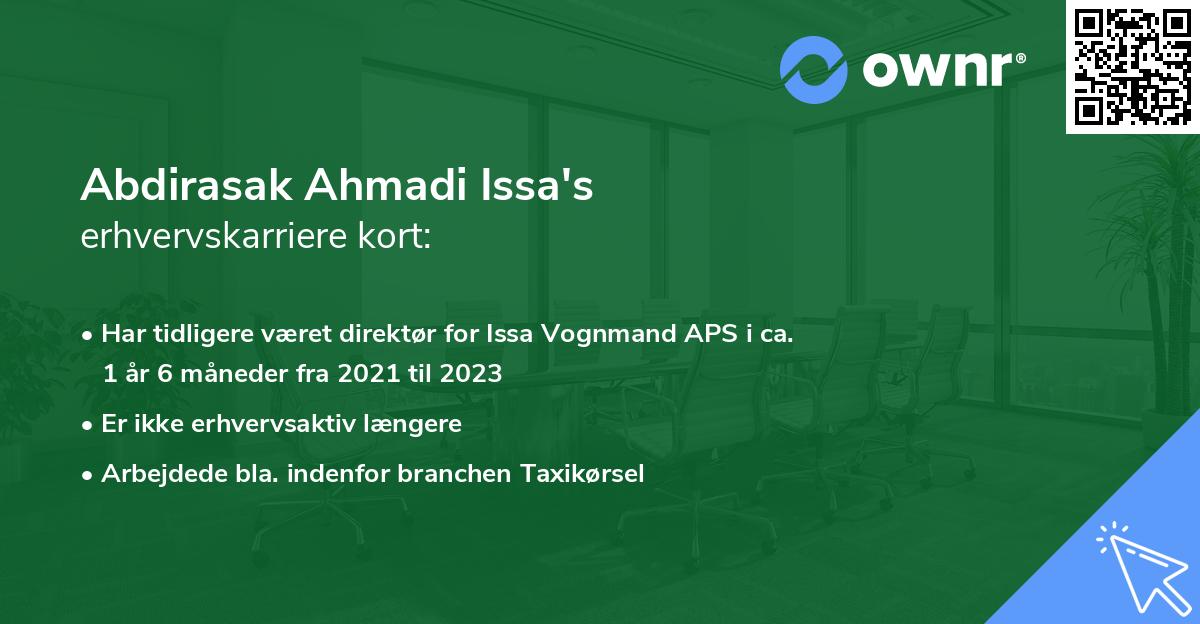Abdirasak Ahmadi Issa's erhvervskarriere kort