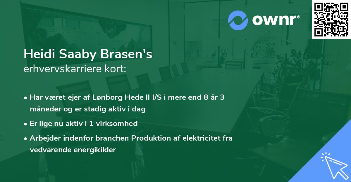 Heidi Saaby Brasen's erhvervskarriere kort