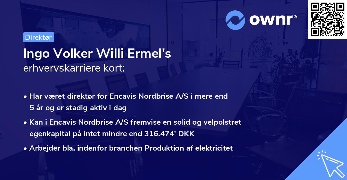 Ingo Volker Willi Ermel's erhvervskarriere kort