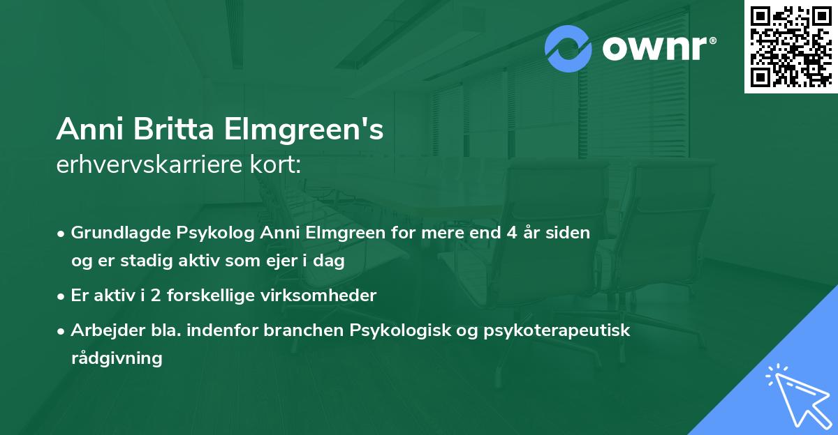 Anni Britta Elmgreen's erhvervskarriere kort