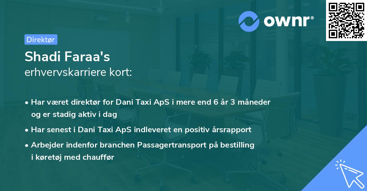 Shadi Faraa's erhvervskarriere kort
