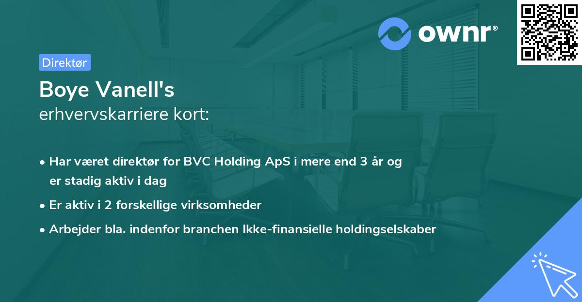Boye Vanell's erhvervskarriere kort