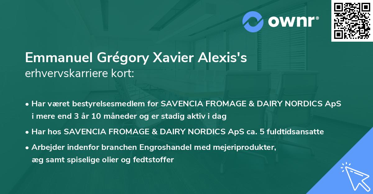 Emmanuel Grégory Xavier Alexis's erhvervskarriere kort