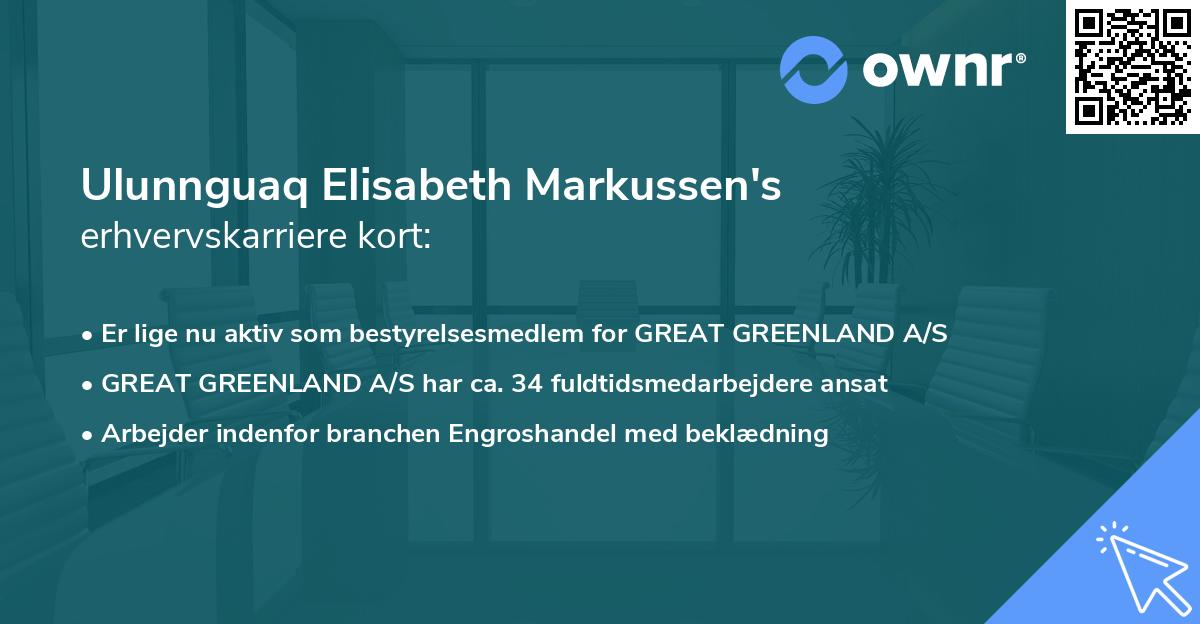 Ulunnguaq Elisabeth Markussen's erhvervskarriere kort