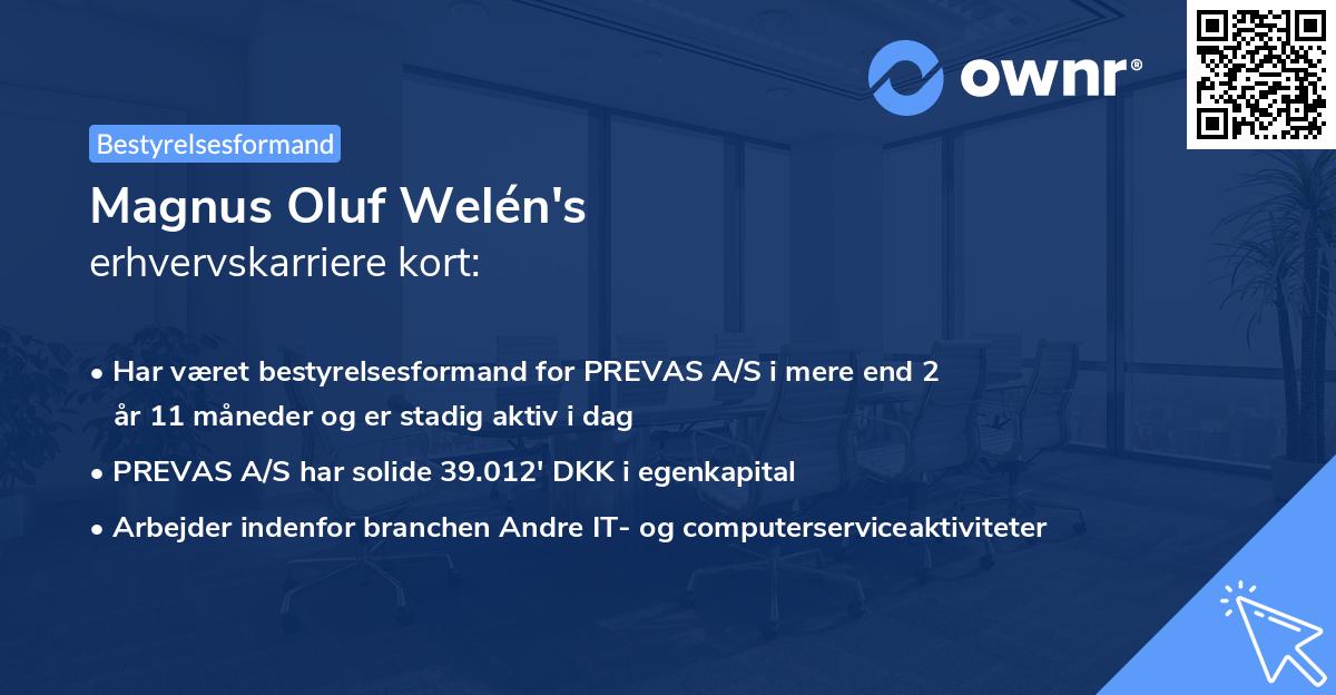 Magnus Oluf Welén's erhvervskarriere kort