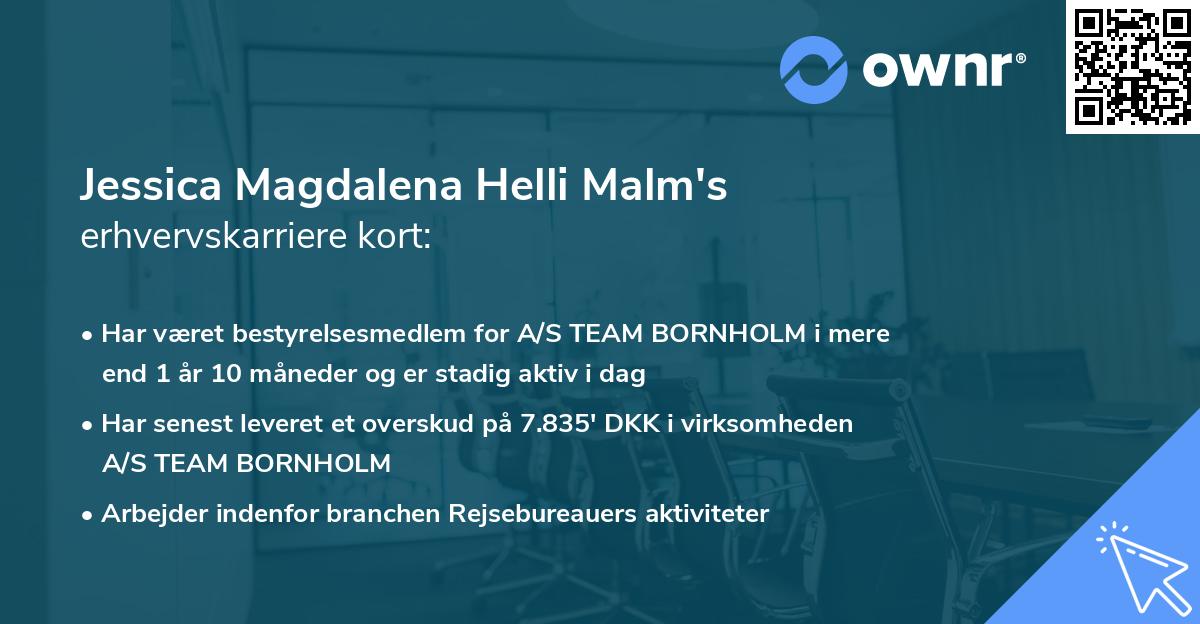Jessica Magdalena Helli Malm's erhvervskarriere kort
