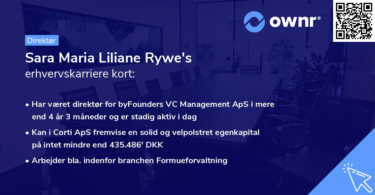 Sara Maria Liliane Rywe's erhvervskarriere kort