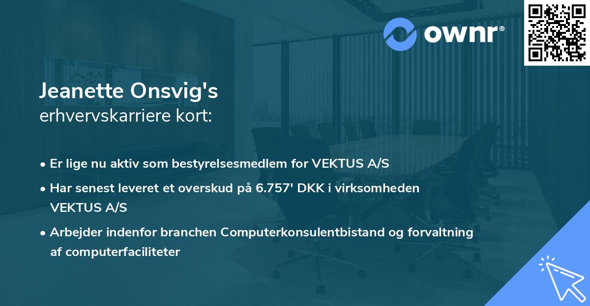 Jeanette Onsvig's erhvervskarriere kort