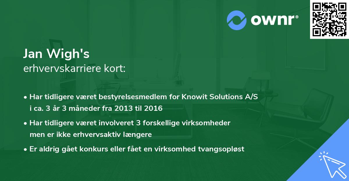Jan Wigh's erhvervskarriere kort