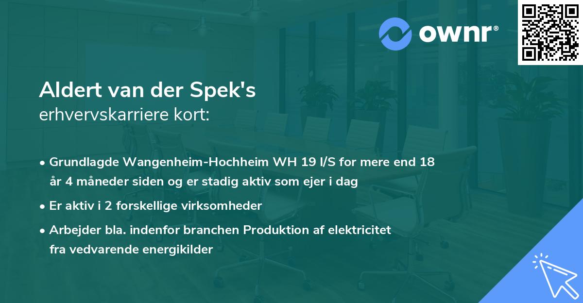 Aldert van der Spek's erhvervskarriere kort