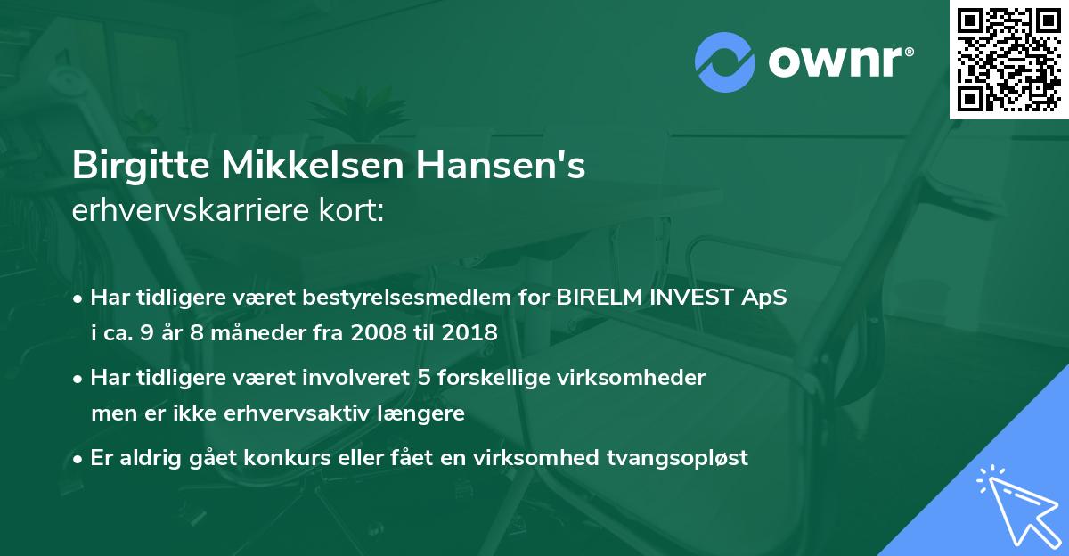 Birgitte Mikkelsen Hansen's erhvervskarriere kort