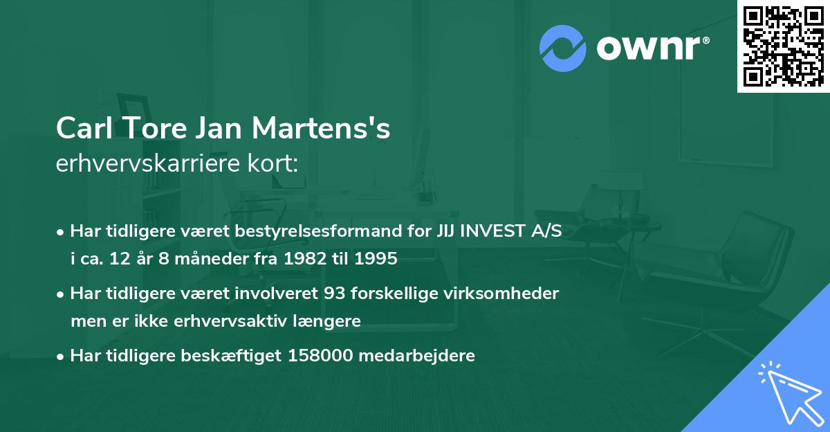 Carl Tore Jan Martens's erhvervskarriere kort