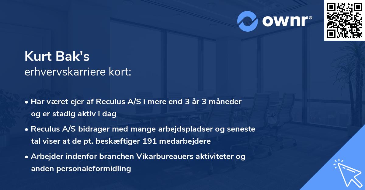 Kurt Bak's erhvervskarriere kort