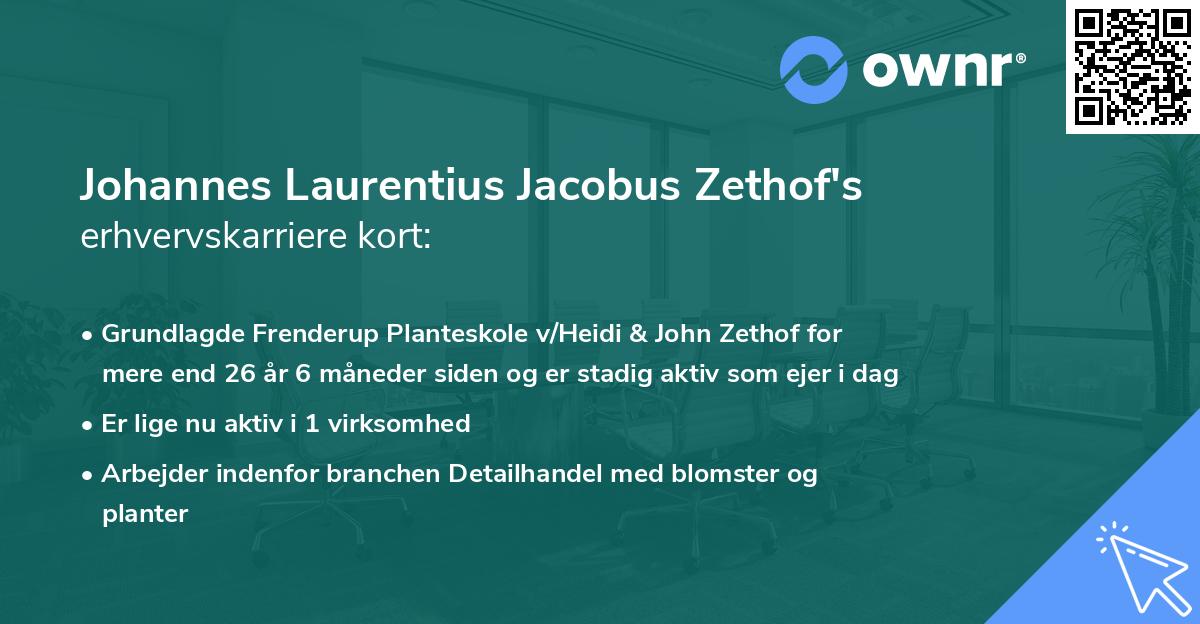 Johannes Laurentius Jacobus Zethof's erhvervskarriere kort