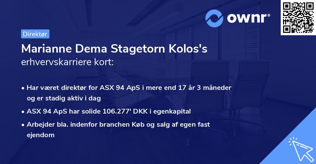 Marianne Dema Stagetorn Kolos's erhvervskarriere kort
