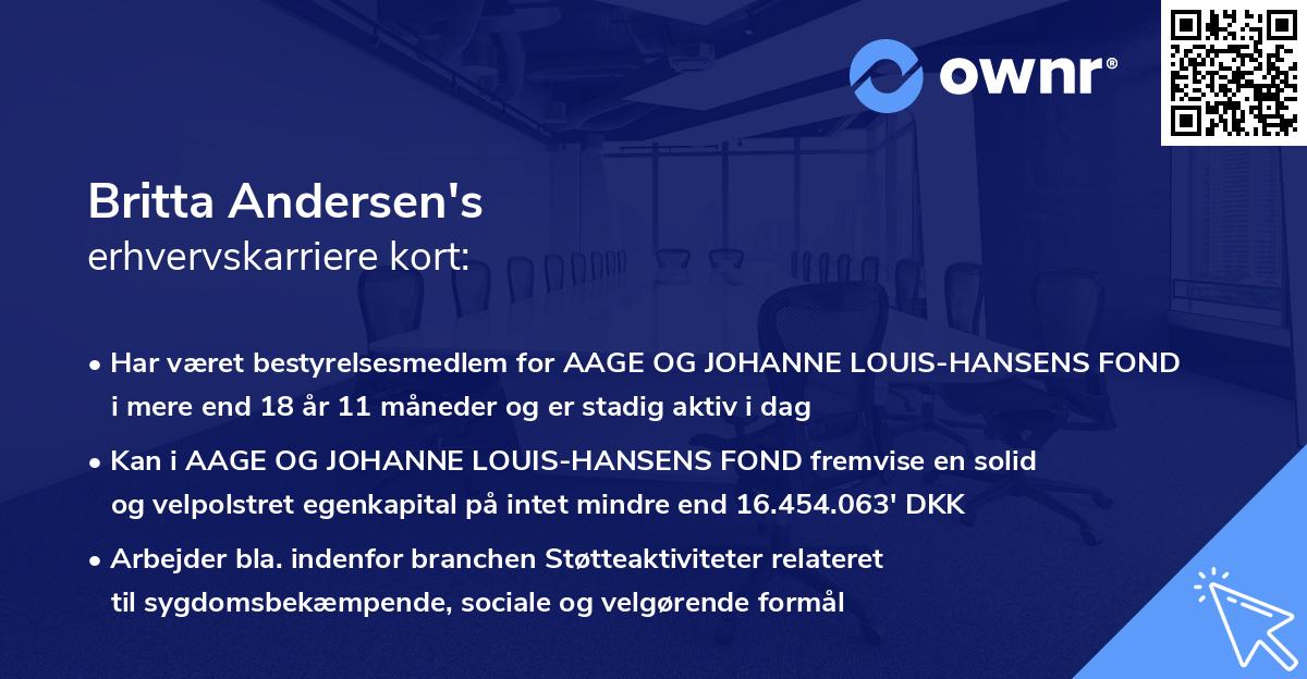 Britta Andersen's erhvervskarriere kort