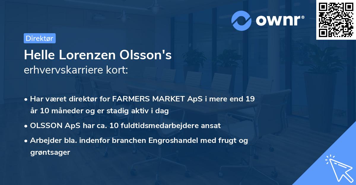 Helle Lorenzen Olsson's erhvervskarriere kort