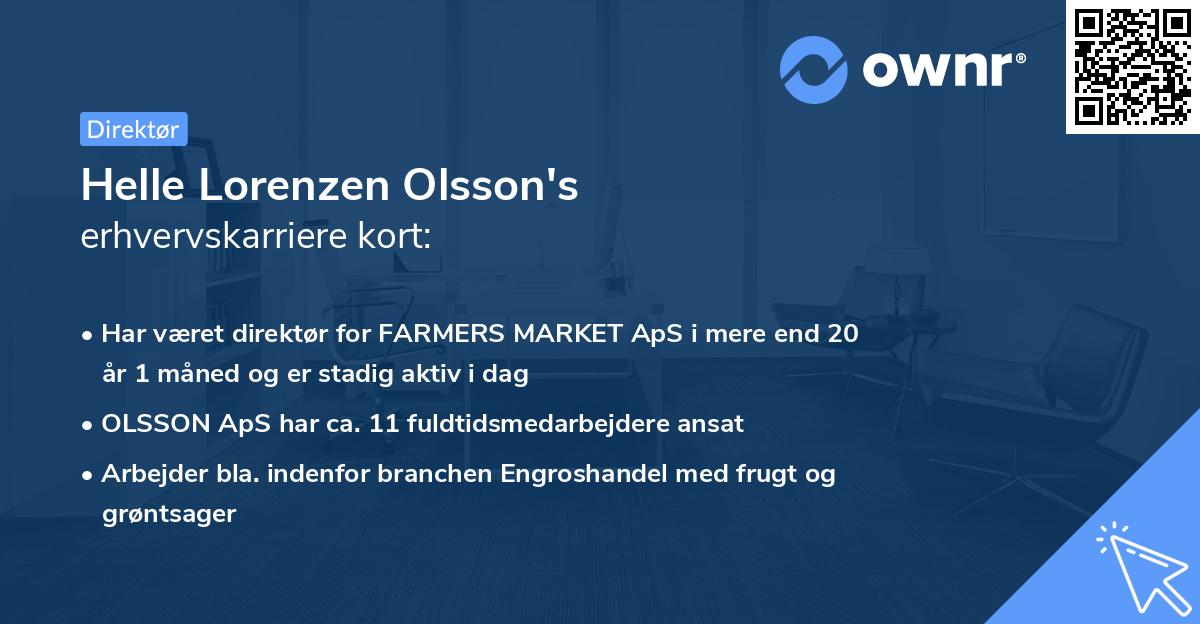 Helle Lorenzen Olsson's erhvervskarriere kort