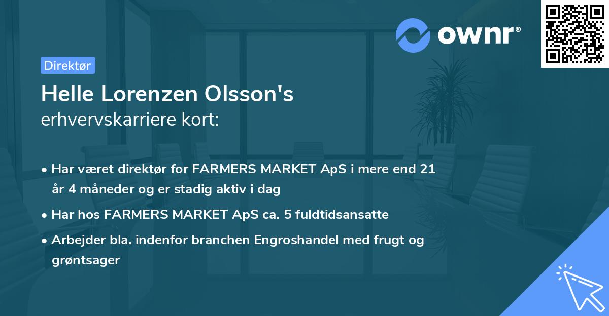 Helle Lorenzen Olsson's erhvervskarriere kort