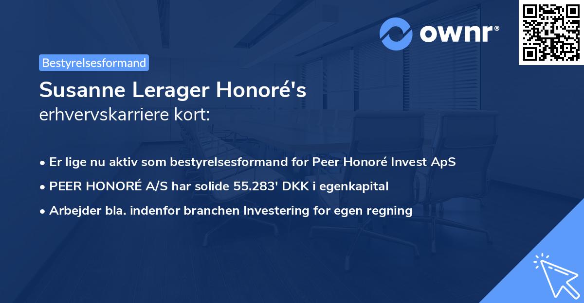 Susanne Lerager Honoré's erhvervskarriere kort