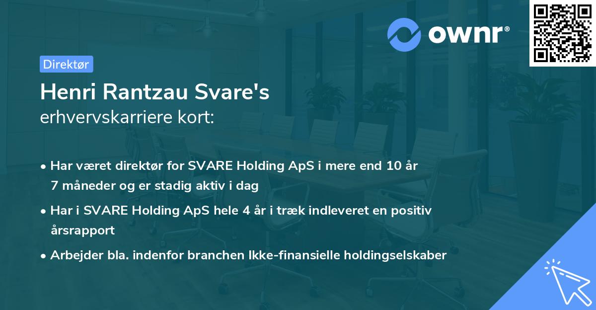 Henri Rantzau Svare's erhvervskarriere kort