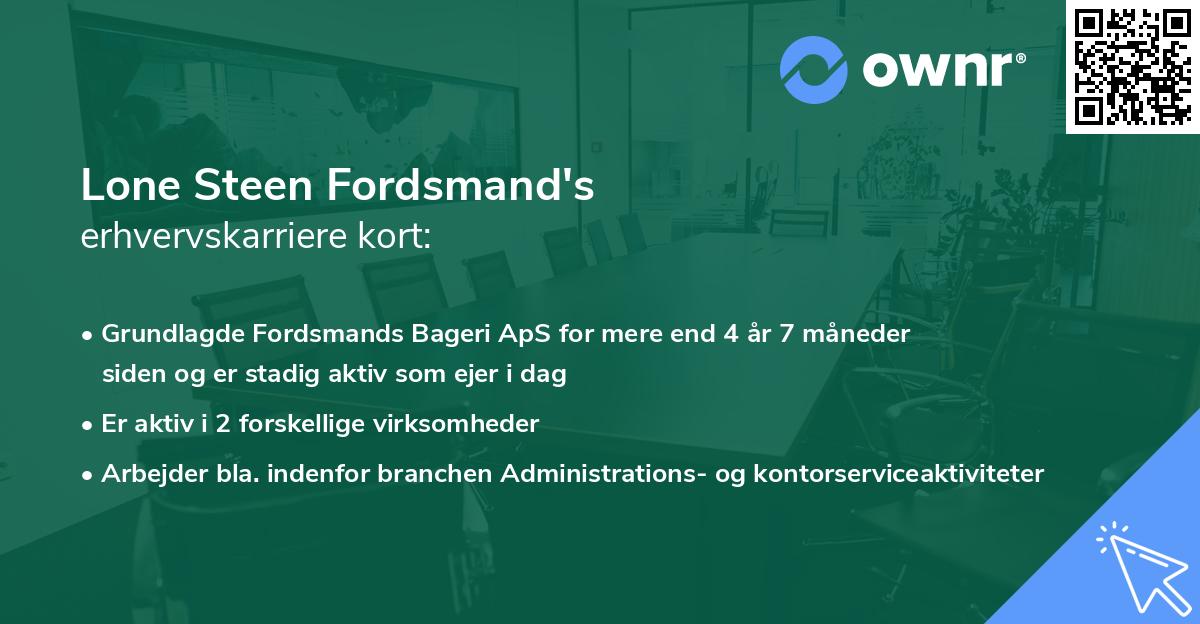 Lone Steen Fordsmand's erhvervskarriere kort