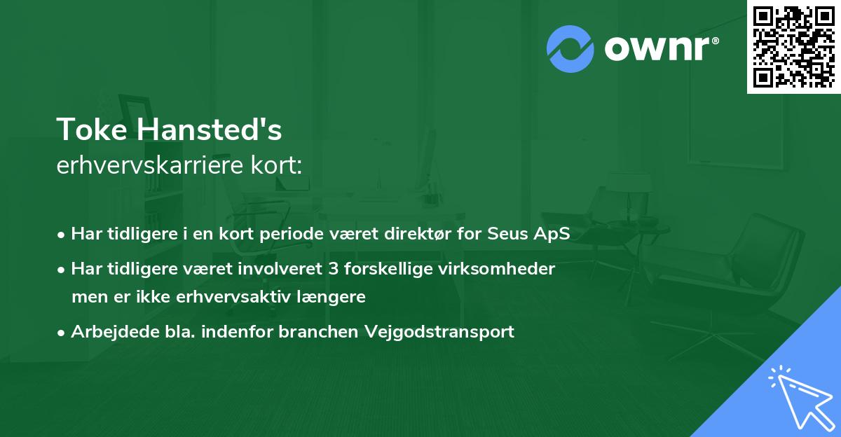 Toke Hansted's erhvervskarriere kort