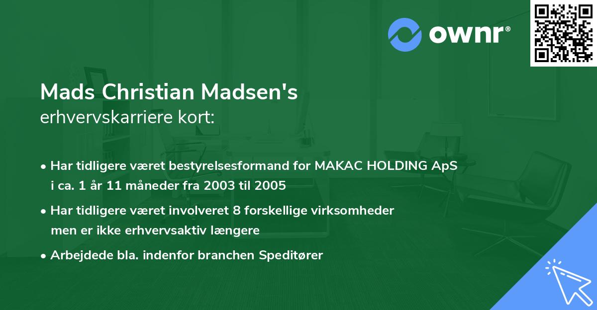 Mads Christian Madsen's erhvervskarriere kort