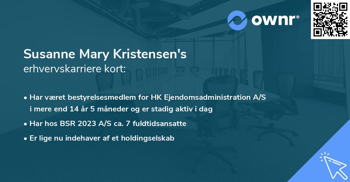 Susanne Mary Kristensen's erhvervskarriere kort