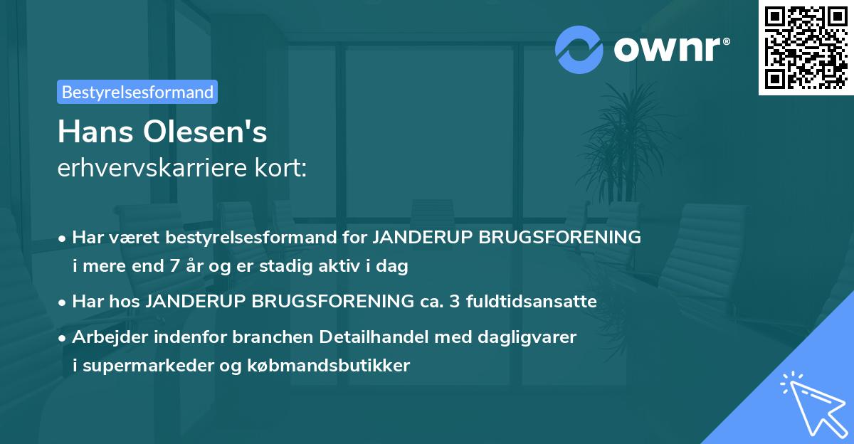 Hans Olesen's erhvervskarriere kort