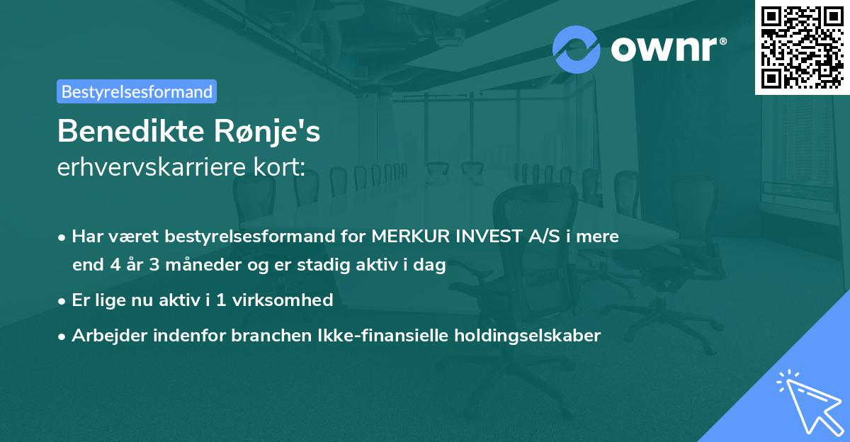 Benedikte Rønje's erhvervskarriere kort