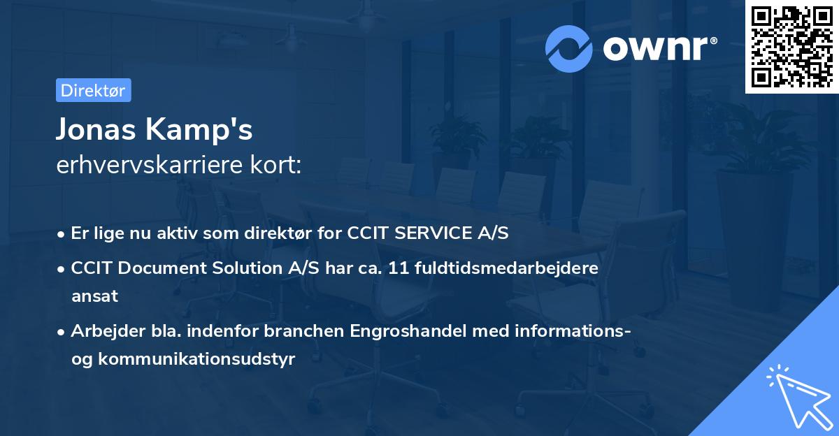 Jonas Kamp's erhvervskarriere kort