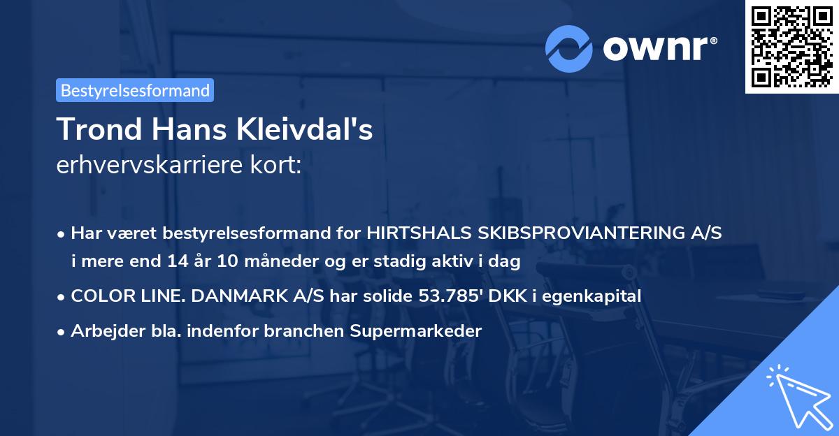 Trond Hans Kleivdal's erhvervskarriere kort