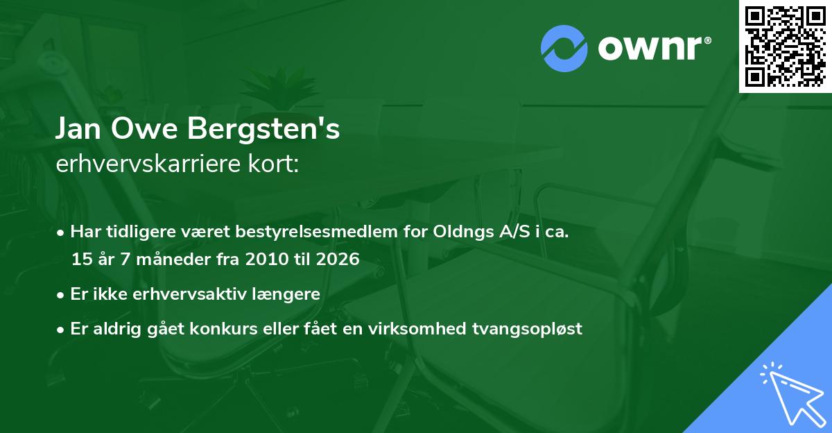 Jan Owe Bergsten's erhvervskarriere kort