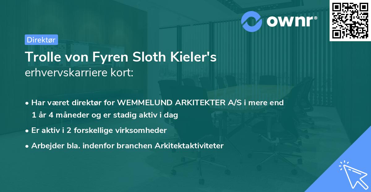 Trolle von Fyren Sloth Kieler's erhvervskarriere kort
