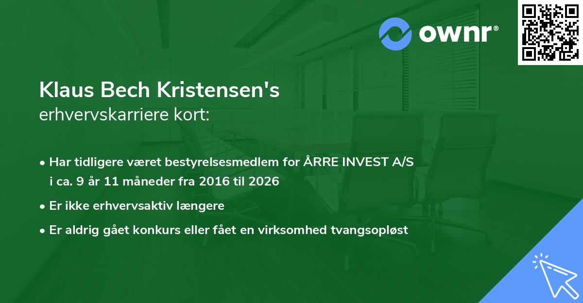 Klaus Bech Kristensen's erhvervskarriere kort