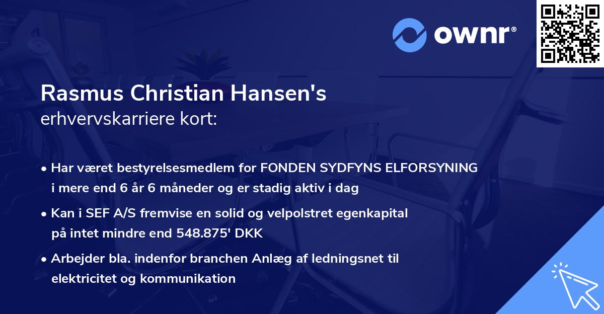 Rasmus Christian Hansen's erhvervskarriere kort