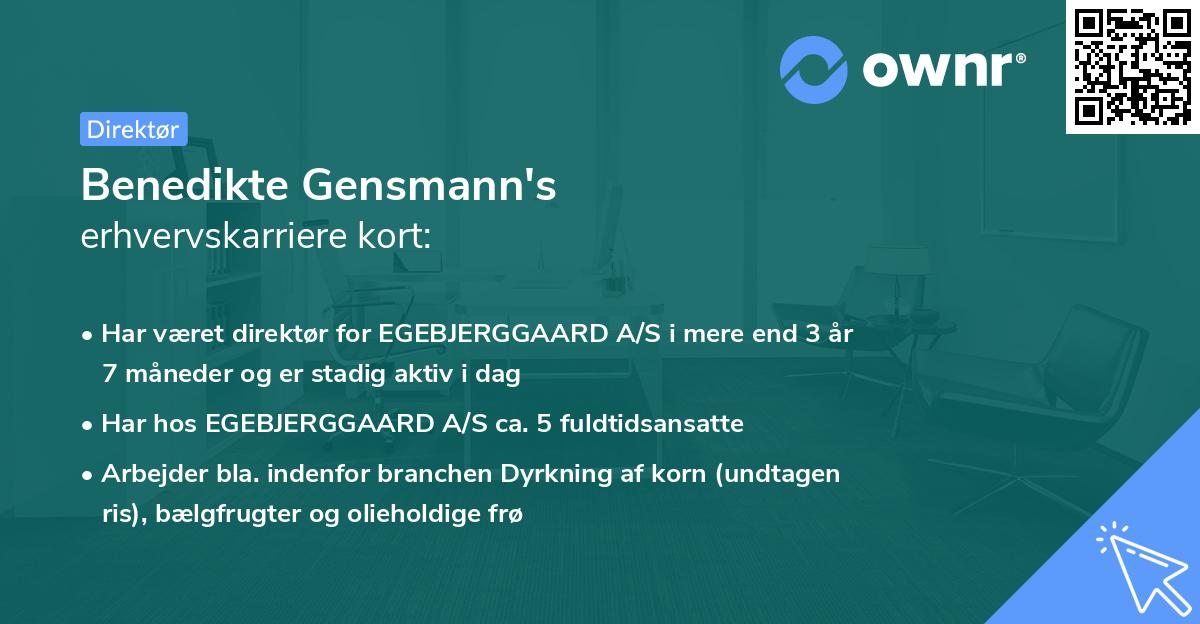 Benedikte Gensmann's erhvervskarriere kort
