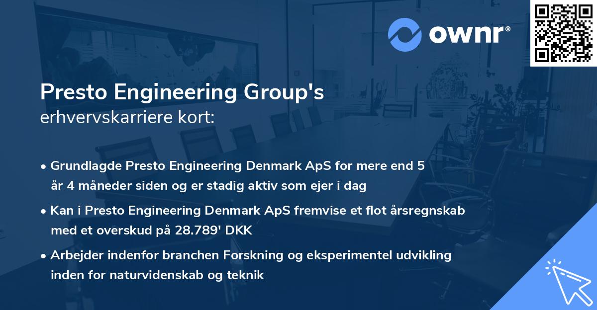 Presto Engineering Group's erhvervskarriere kort