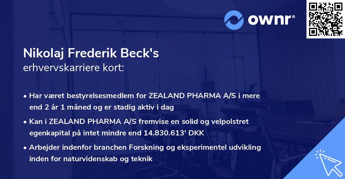 Nikolaj Frederik Beck's erhvervskarriere kort