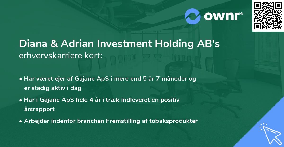 Diana & Adrian Investment Holding AB's erhvervskarriere kort