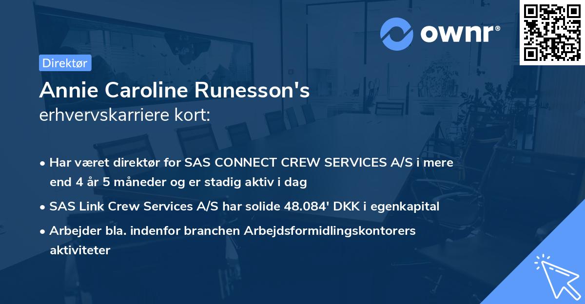 Annie Caroline Runesson's erhvervskarriere kort