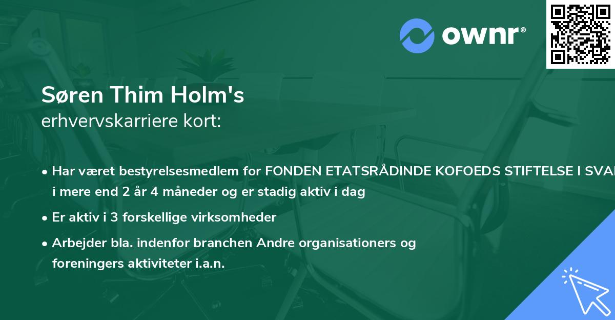 Søren Thim Holm's erhvervskarriere kort