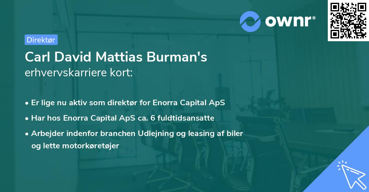 Carl David Mattias Burman's erhvervskarriere kort