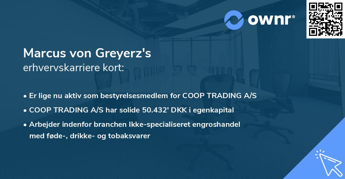 Marcus von Greyerz's erhvervskarriere kort